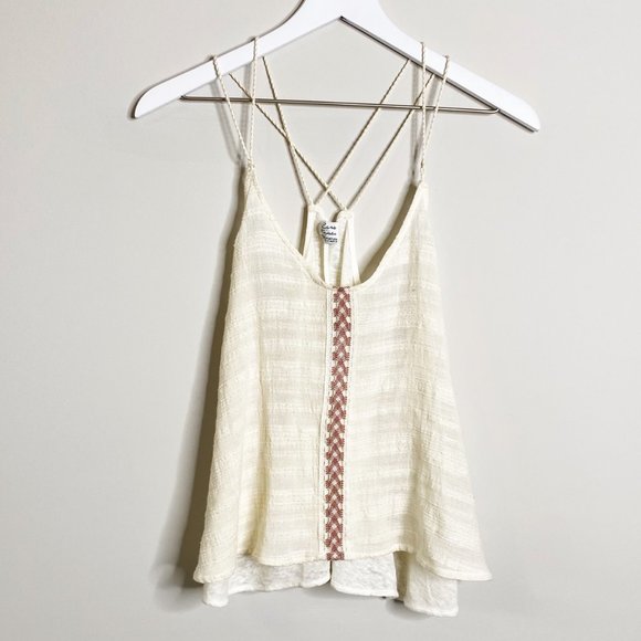 Zara Tops - Zara Boho Cream Embroidered Braid Strap Tank Top